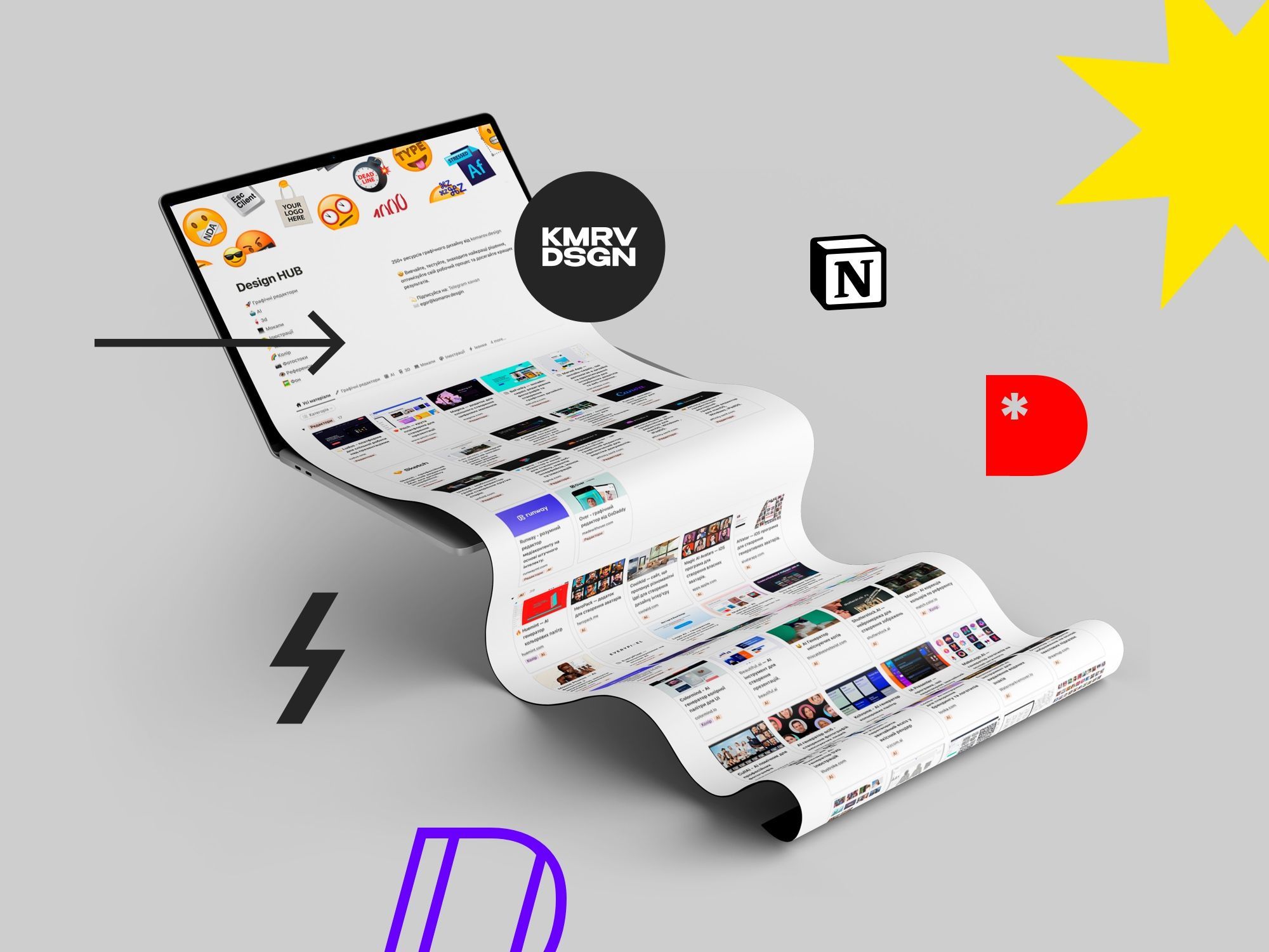 →Design HUB: 350+ graphic resources in one Notion page