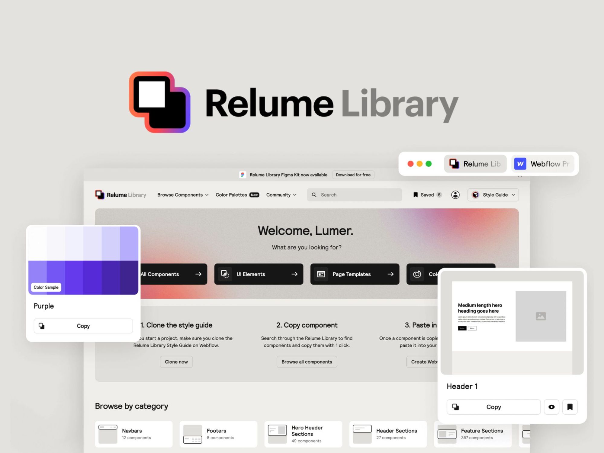 Relume Library — колекція блоків та елементів для збирання сайтів та лендінгів на Webflow