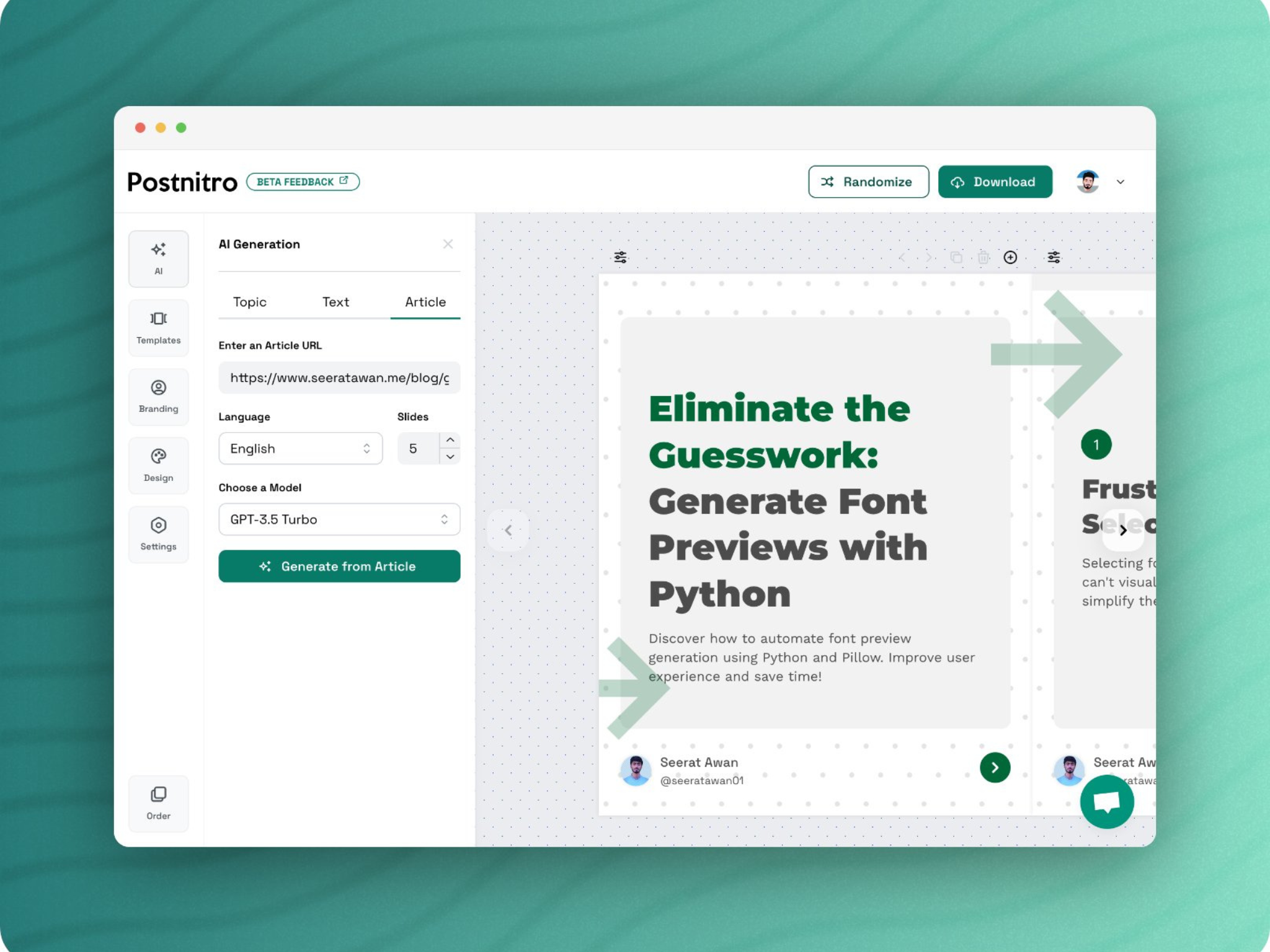 Postnitro — AI інструмент для створення каруселей для соціальних мереж