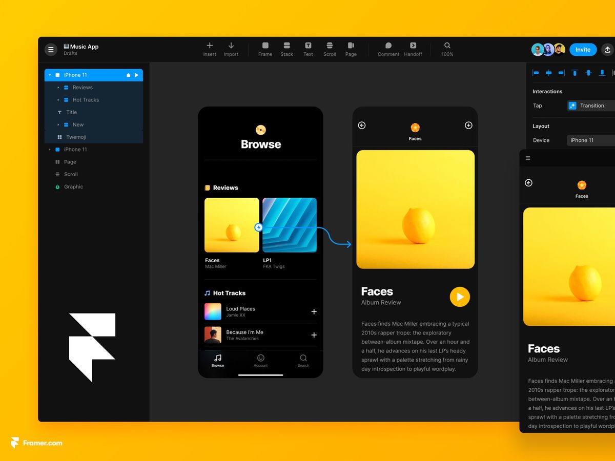 Framer — бесплатный инструмент для создания интерактивных прототипов