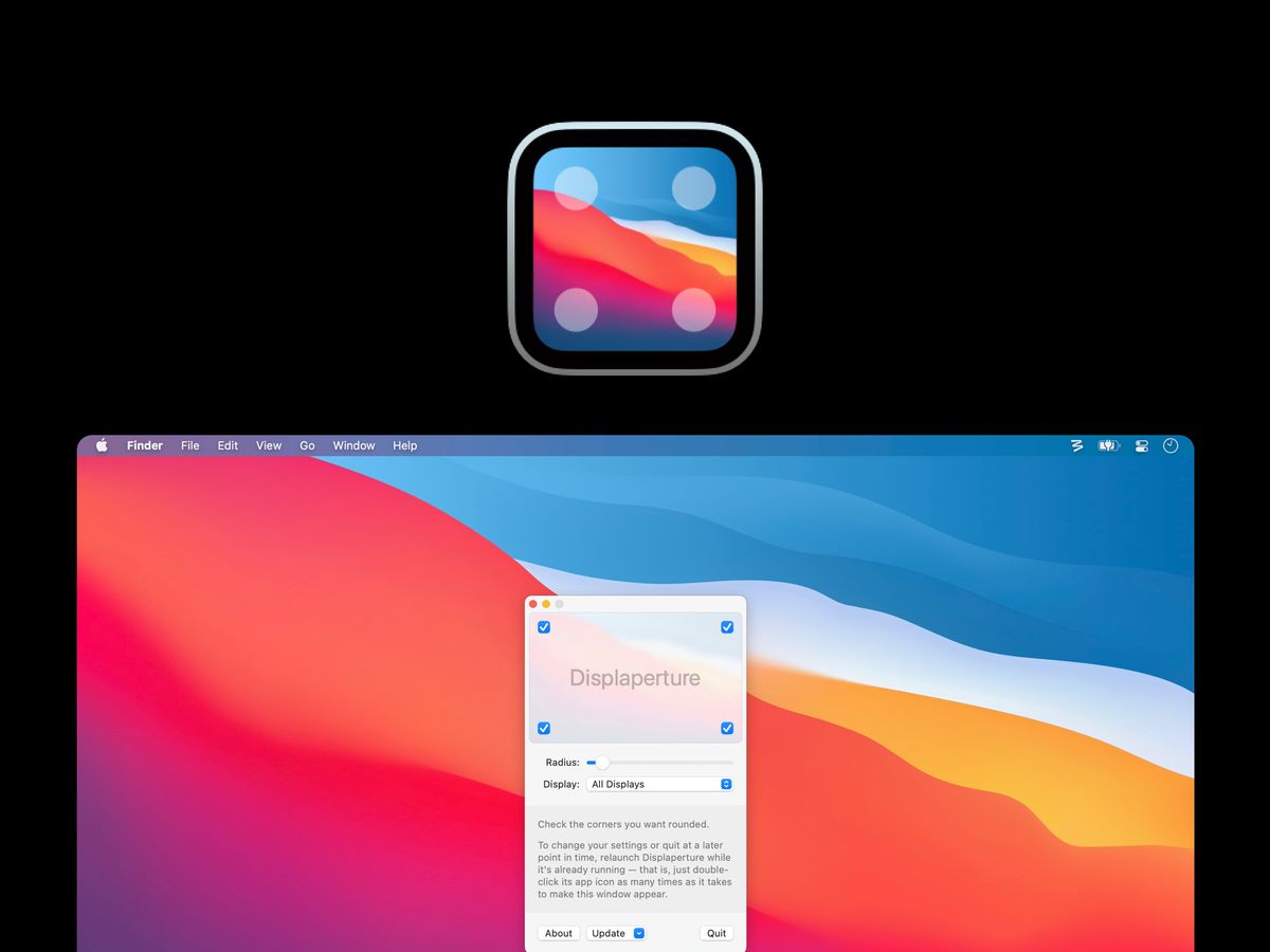 Displaperture - утилита для скругления углов дисплея macOS