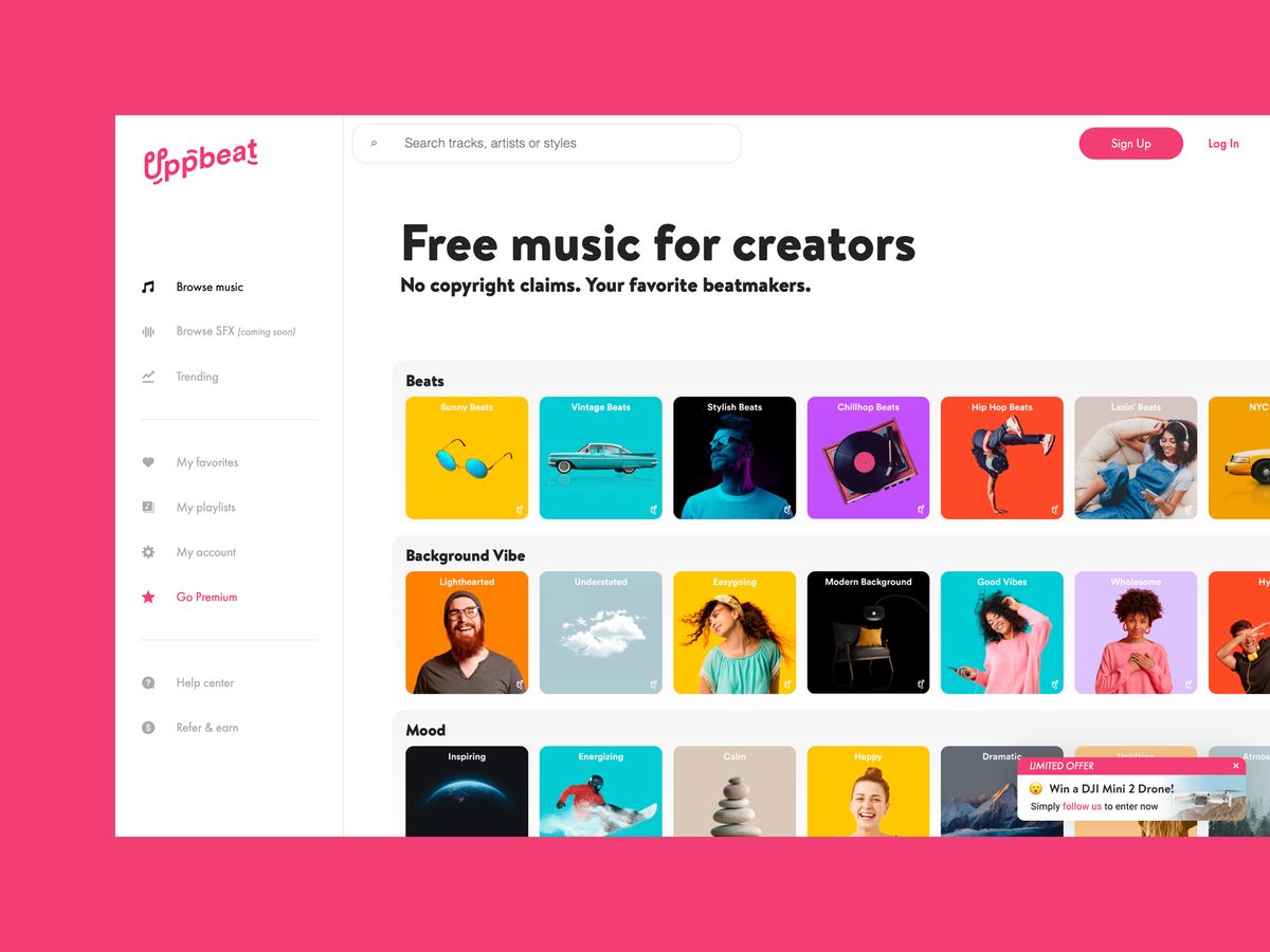 Uppbeat - бесплатная музыка для монтажа и социальных сетей