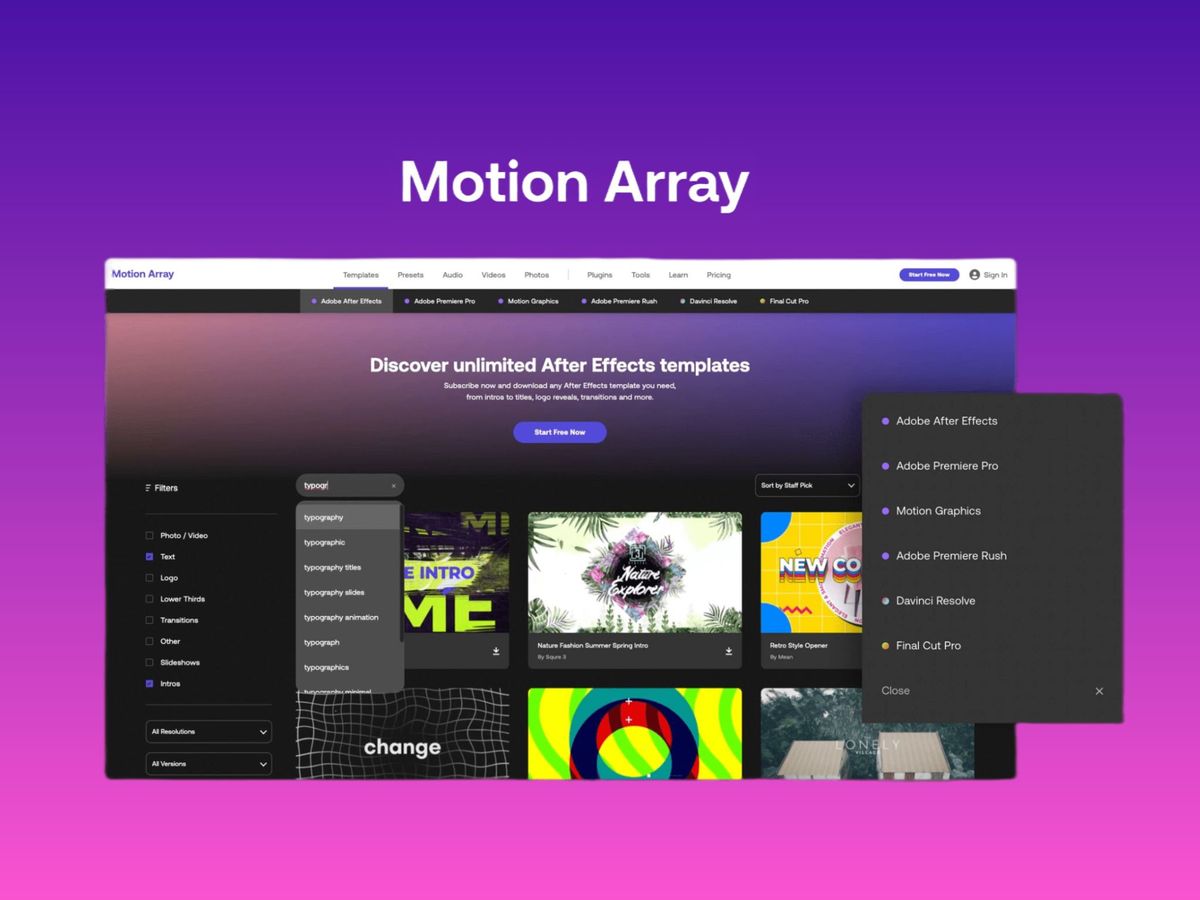 Motion Array — пресети, плагіни та шаблони для Adobe After Effects та Premier Pro