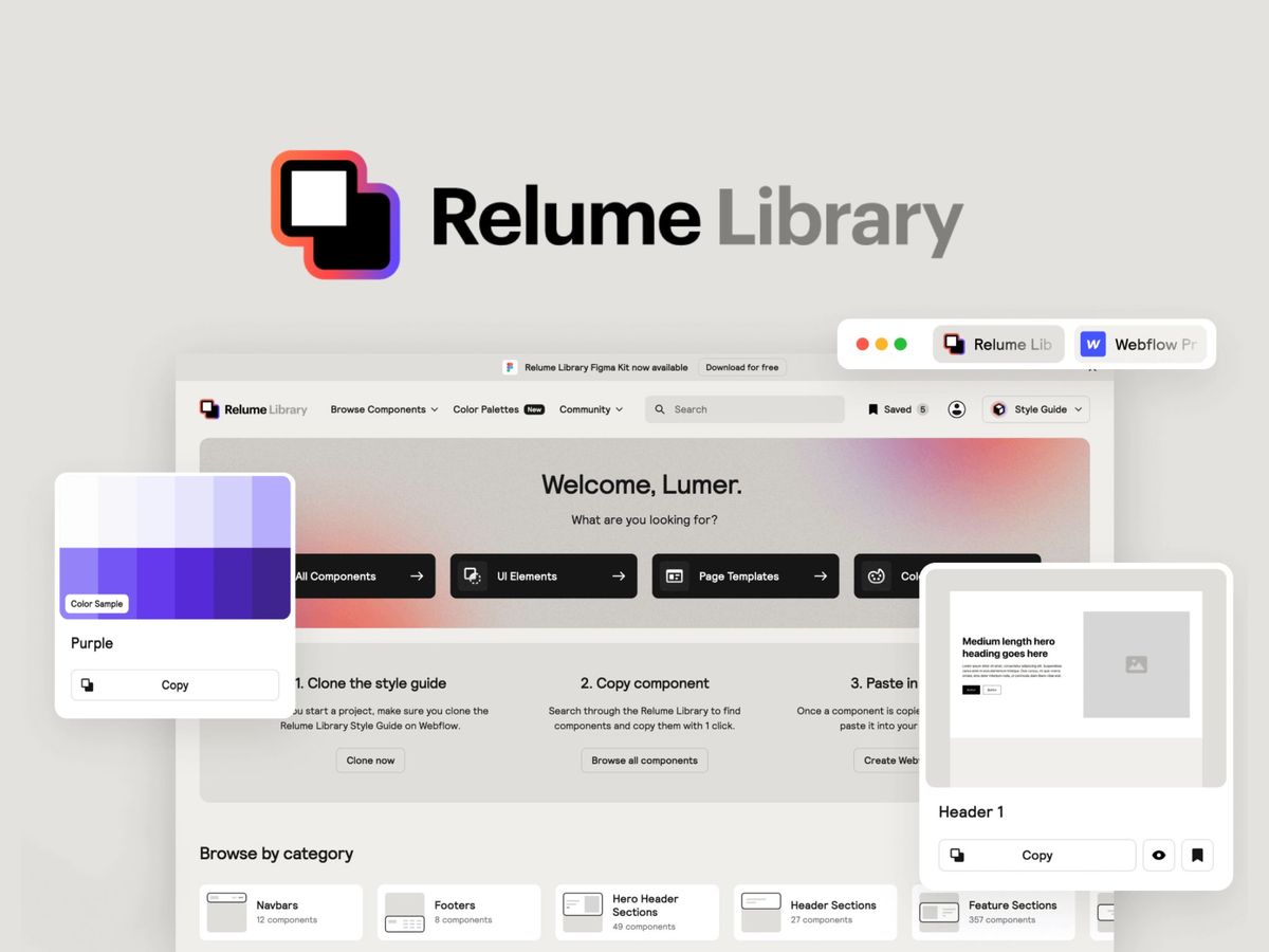 Relume Library — колекція блоків та елементів для збирання сайтів та лендінгів на Webflow