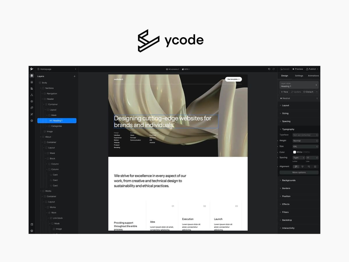 ycode — візуальний конструктор веб-додатків без коду