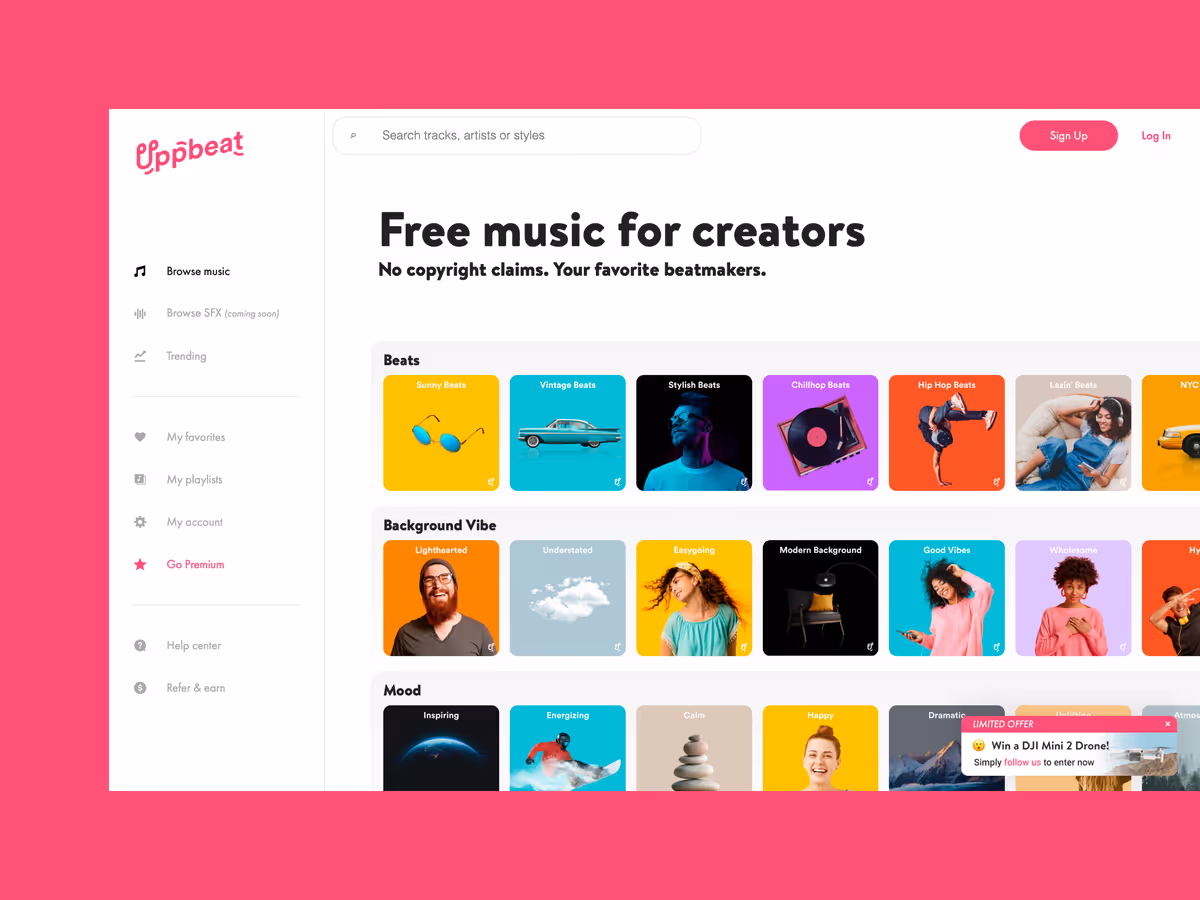 Uppbeat - бесплатная музыка для монтажа и социальных сетей Основне зображення