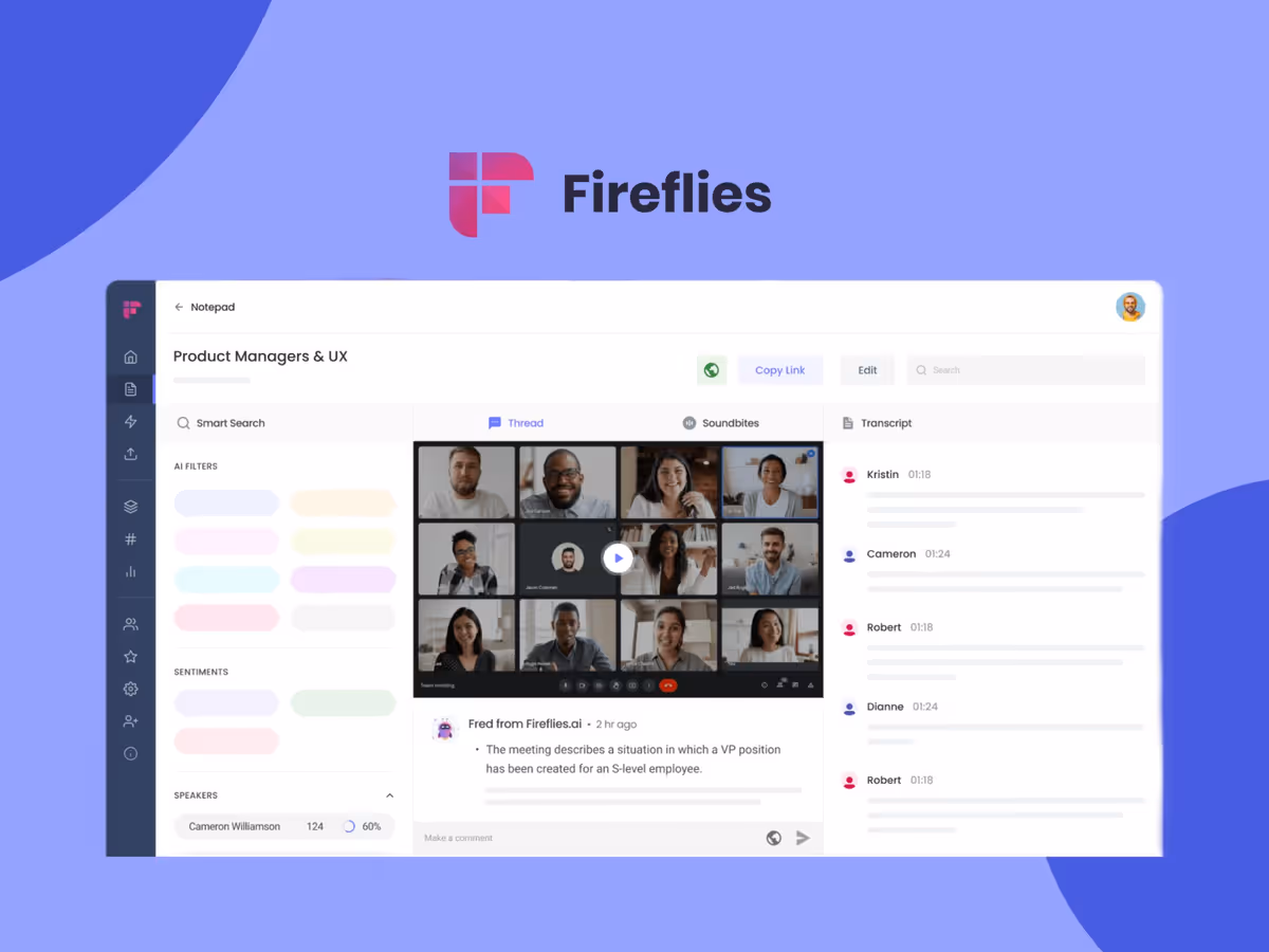 Fireflies — AI-помічник для нотування під час зустрічей або дзвінків Основне зображення