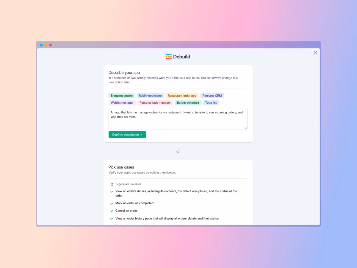 Debuild — AI інструмент для генерації коду та інтерфейсу додатка Основне зображення