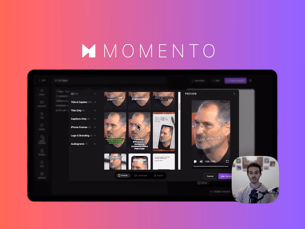 Momento - AI відеоредактор для соціальних мереж Основне зображення