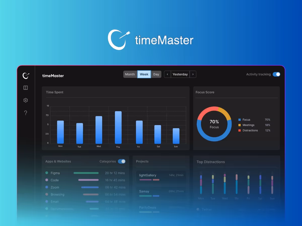 TimeMaster — AI інструмент для відстеження часу та моніторингу продуктивності Основне зображення