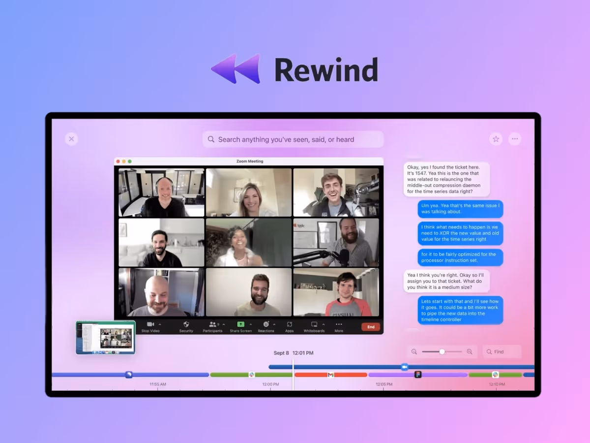 Rewind — AI інструмент для пошуку та організації інформації на вашому Mac Основне зображення