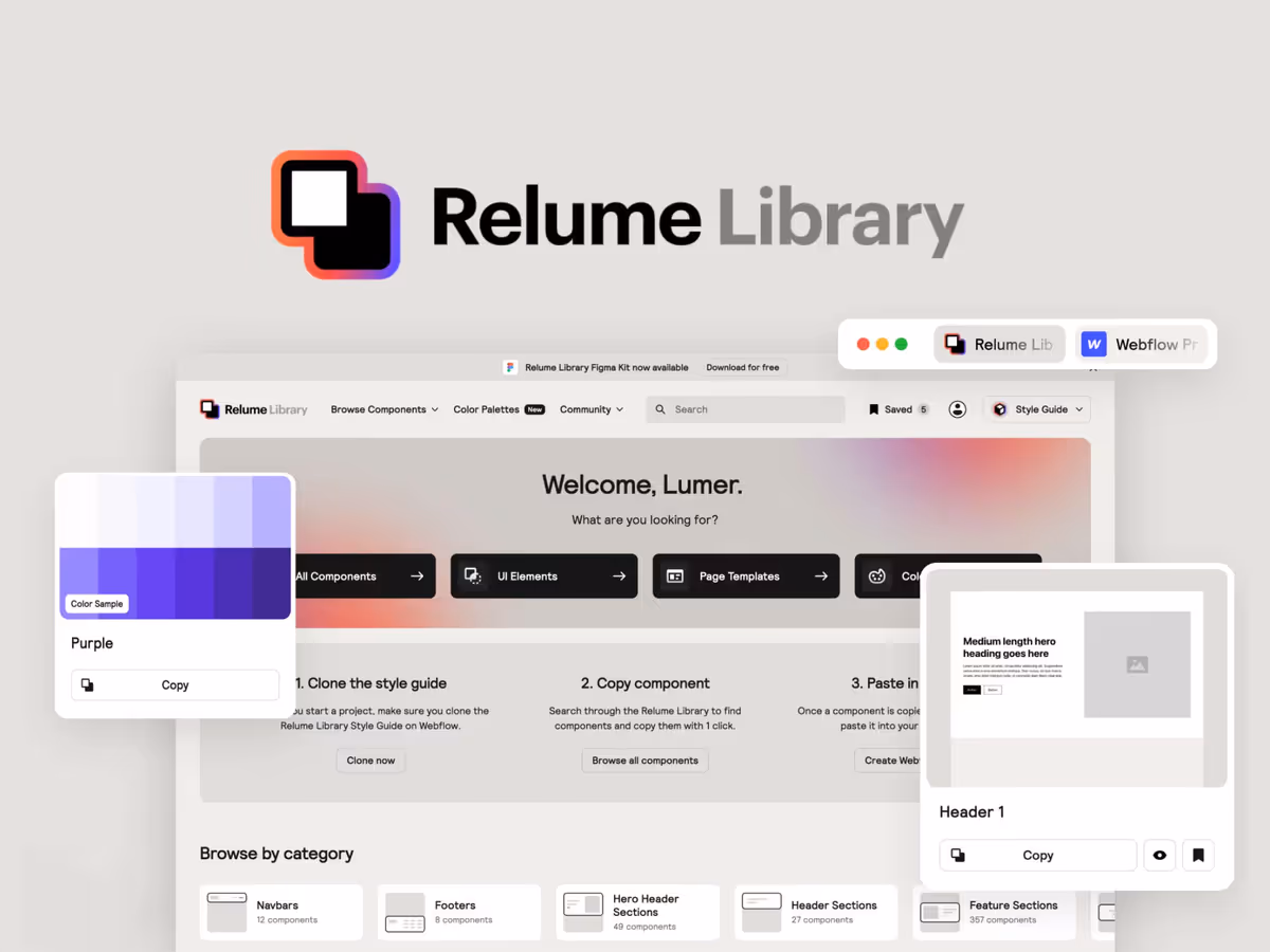 Relume Library — колекція блоків та елементів для збирання сайтів та лендінгів на Webflow Основне зображення