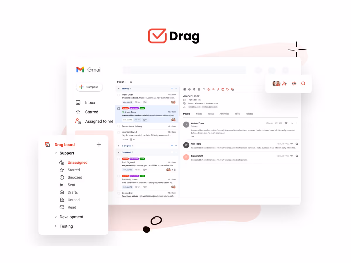 Drag — AI інструмент для впорядкування Gmail за допомогою канбан дошки Основне зображення