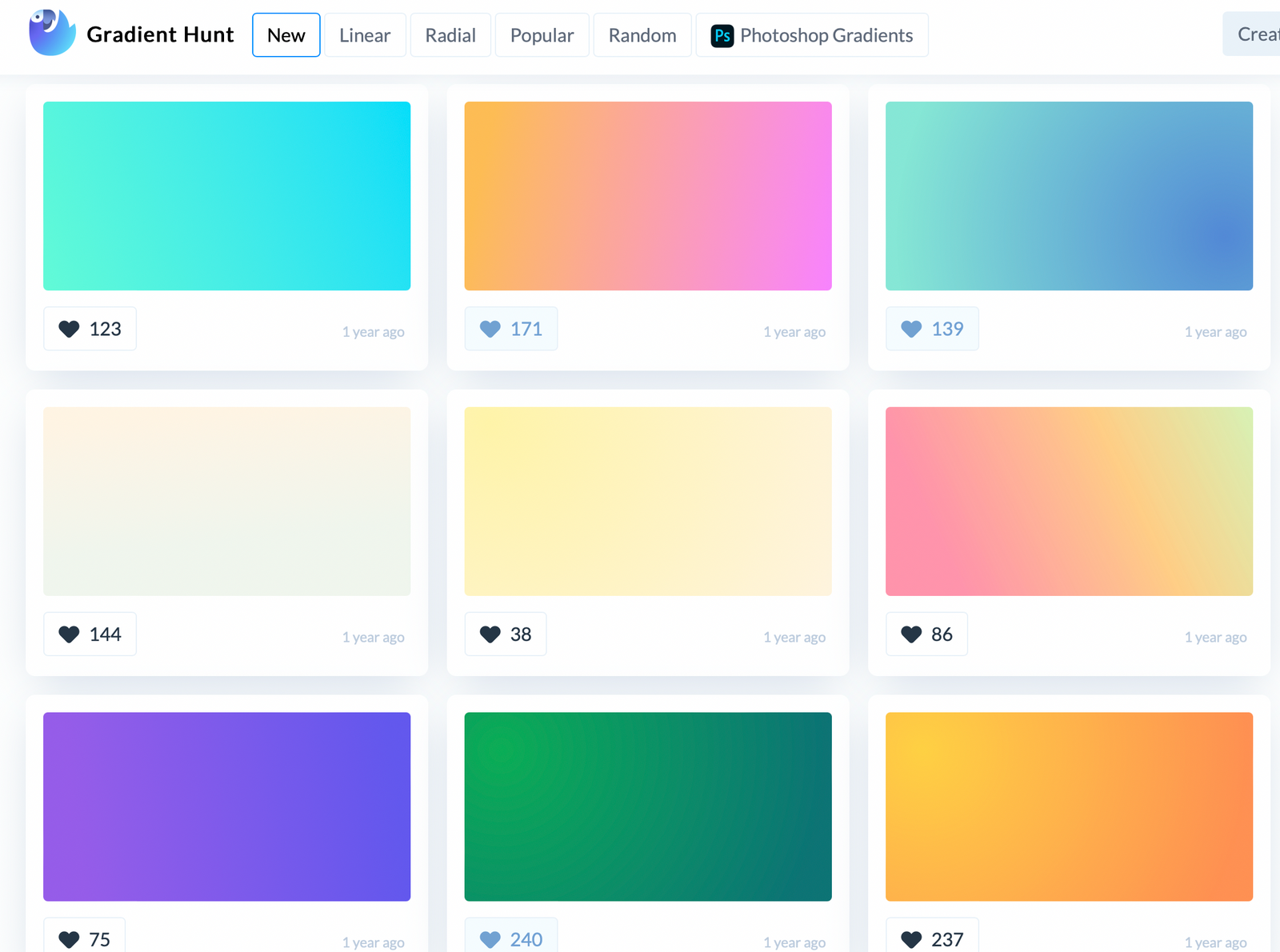 Gradient Hunt — безкоштовний каталог з 1000+ градієнтів ручної роботи