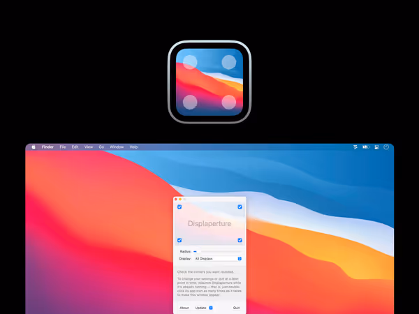 Displaperture - утилита для скругления углов дисплея macOS Основне зображення