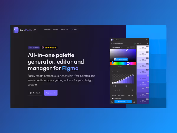 Supa Palette — генератор, редактор і менеджер палітр для Figma. Основне зображення
