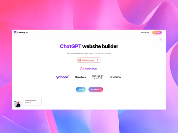 Stunning.so — AI-конструктор сайтів, який створює повноцінні сайти з текстом і зображеннями Основне зображення