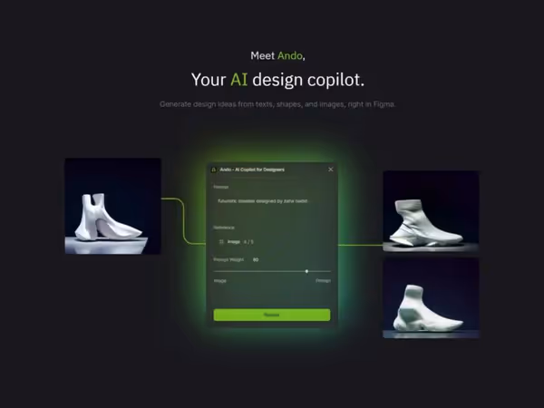 Ando — AI помічник для Figma, який генерує макети, форми та 3D іконки Основне зображення