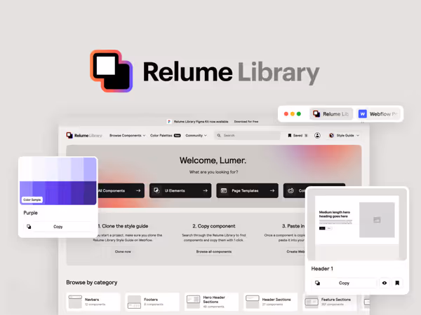 Relume Library — колекція блоків та елементів для збирання сайтів та лендінгів на Webflow Основне зображення