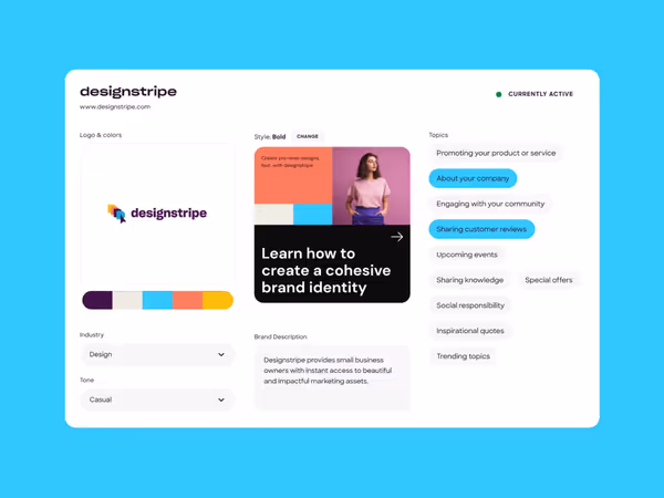 Designstripe — AI інструмент для розробки айдентики бренду у соціальних мережах Основне зображення