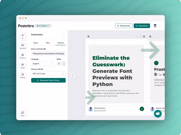 Postnitro — AI інструмент для створення каруселей для соціальних мереж Основне зображення